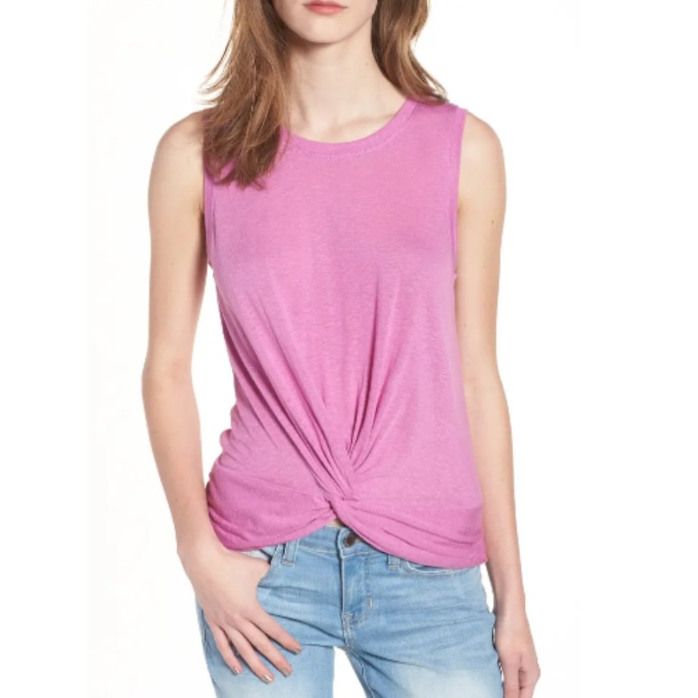 Nordstrom BP. Twist Hem Sleeveless Linen Blend Top